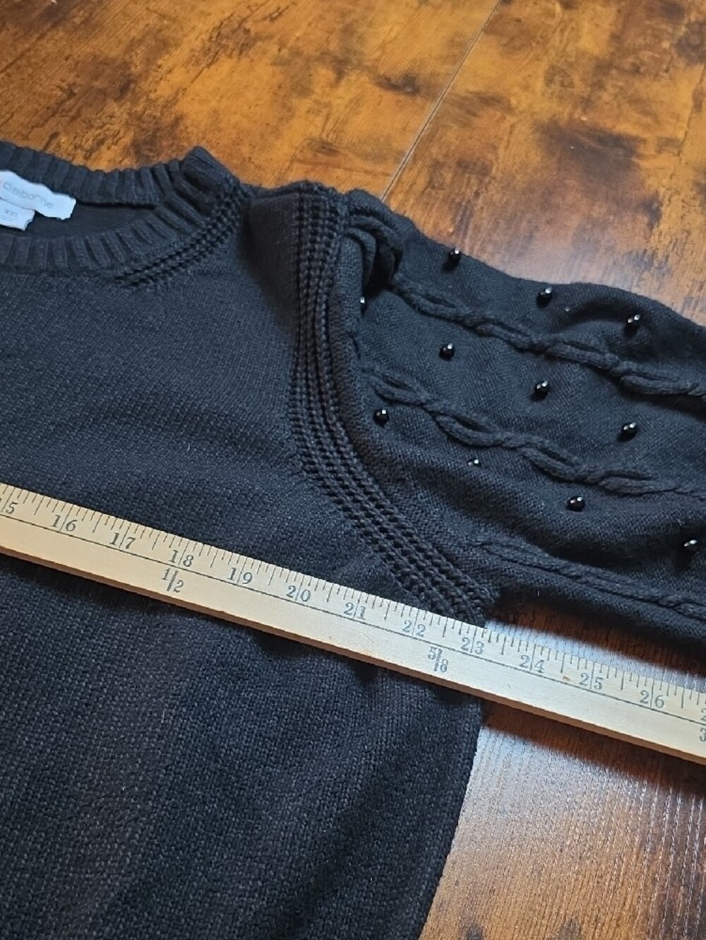LIZ CLAIBORNE | Minimalist Black Beaded Cable Knit Balloon Sleeve Sweater | XXL - Picture 5 of 8